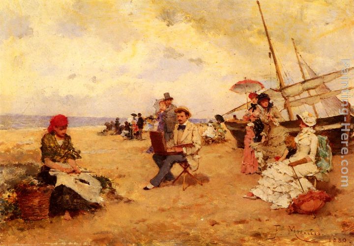 The Artist Sketching On A Beach painting - Francisco Miralles The Artist Sketching On A Beach art painting